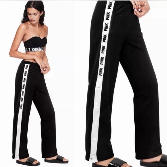 PINK Victoria's Secret Pants - PINK Victoria's Secret EUC Logo Snap Track Pants High-Rise w/ Pockets